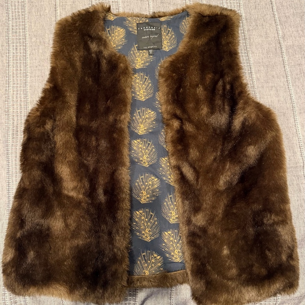 Sanctuary Faux Fur Vest with Gold Patterned Lining